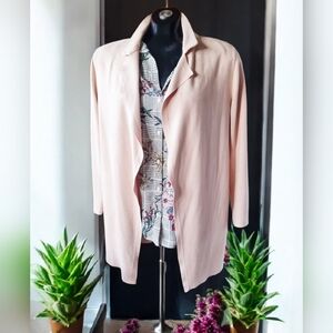 YF Faux Suede Elegant Open Front Light Pink Blazer